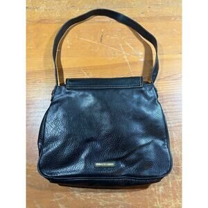 Nine West Black Shoulder Bag Purse – Pebbled Faux Leather, Gold-Tone Logo